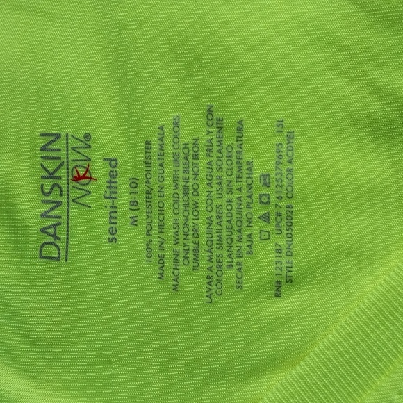 Danskin Now Neon Green Short Sleeves V Neck Semi Fitted Pullover T Shirt Sz M - Picture 6 of 6